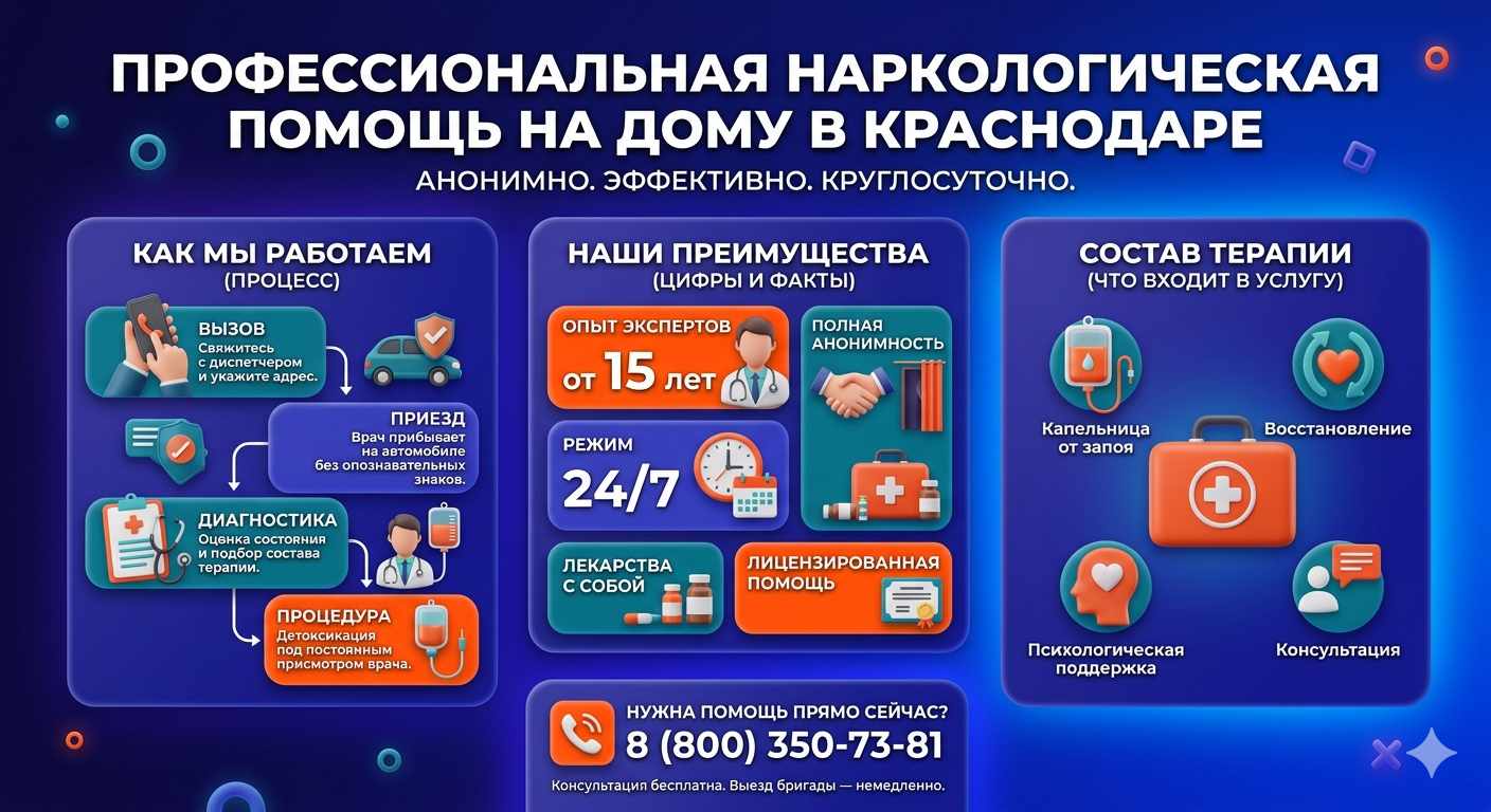 Инфографика о принципах лечения алкоголизма на дому в Сураже: этапы вызова нарколога, преимущества анонимной детоксикации и состав медицинской помощи.